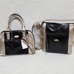 AURIELLE Carryland Black Silver Leather Tote Satchel Crossbody Bag Bundle